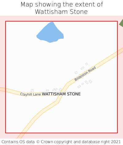 Map showing extent of Wattisham Stone as bounding box