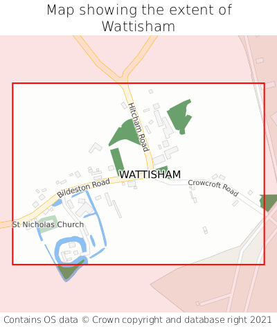 Map showing extent of Wattisham as bounding box
