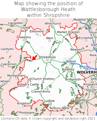 Map showing location of Wattlesborough Heath within Shropshire