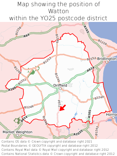 Map showing location of Watton within YO25