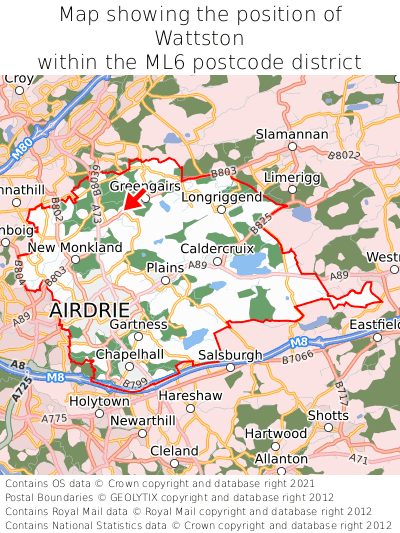 Map showing location of Wattston within ML6