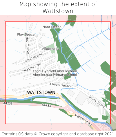 Map showing extent of Wattstown as bounding box