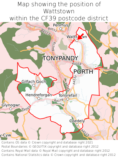 Map showing location of Wattstown within CF39