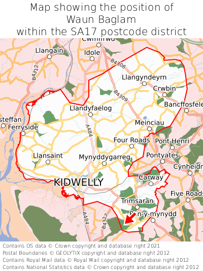 Map showing location of Waun Baglam within SA17
