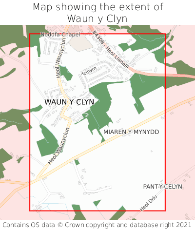Map showing extent of Waun y Clyn as bounding box