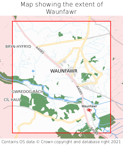 Map showing extent of Waunfawr as bounding box