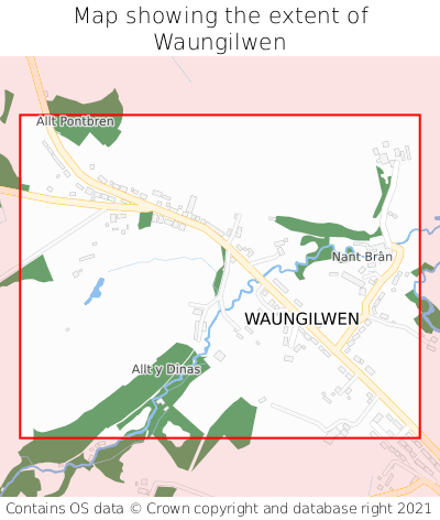 Map showing extent of Waungilwen as bounding box