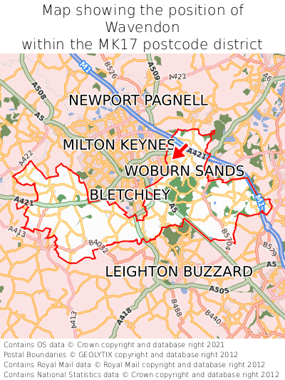 Map showing location of Wavendon within MK17