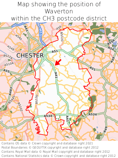 Map showing location of Waverton within CH3