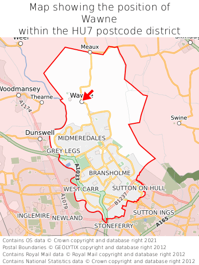 Map showing location of Wawne within HU7
