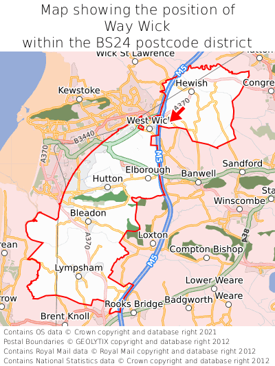 Map showing location of Way Wick within BS24