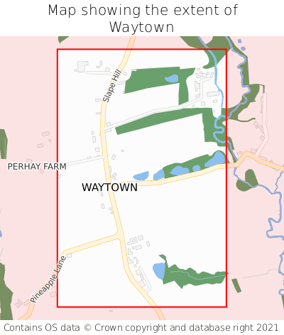 Map showing extent of Waytown as bounding box
