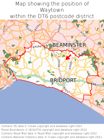 Map showing location of Waytown within DT6