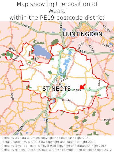 Map showing location of Weald within PE19