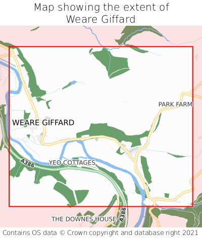 Map showing extent of Weare Giffard as bounding box