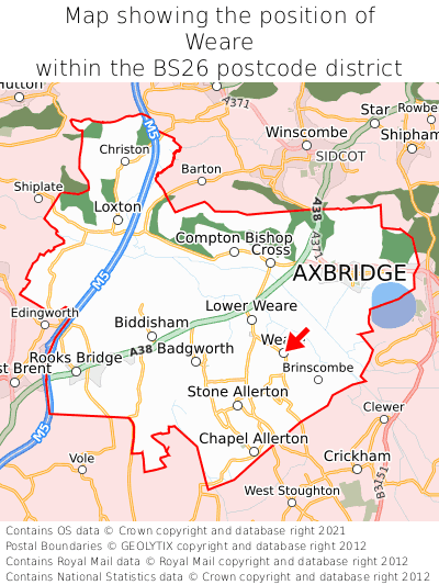 Map showing location of Weare within BS26