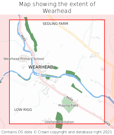Map showing extent of Wearhead as bounding box