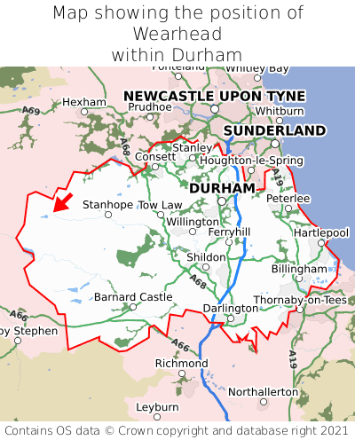 Map showing location of Wearhead within Durham