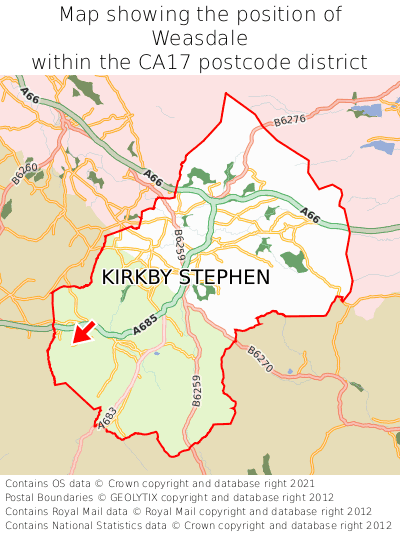 Map showing location of Weasdale within CA17