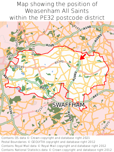 Map showing location of Weasenham All Saints within PE32