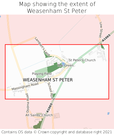 Map showing extent of Weasenham St Peter as bounding box