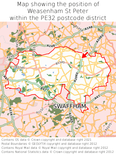Map showing location of Weasenham St Peter within PE32