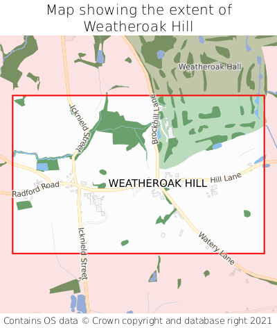 Map showing extent of Weatheroak Hill as bounding box