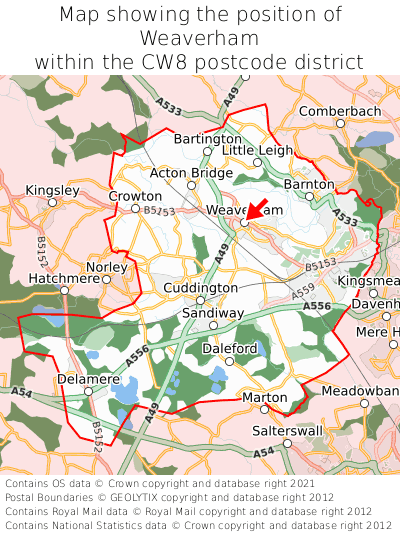 Map showing location of Weaverham within CW8