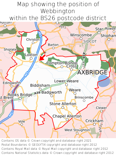 Map showing location of Webbington within BS26