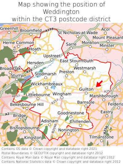 Map showing location of Weddington within CT3