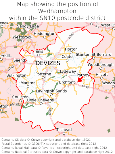 Map showing location of Wedhampton within SN10