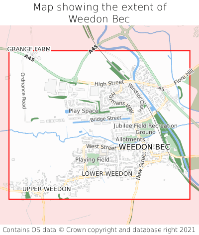 Map showing extent of Weedon Bec as bounding box