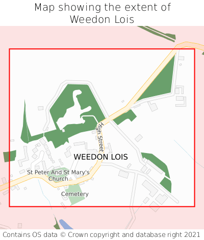 Map showing extent of Weedon Lois as bounding box