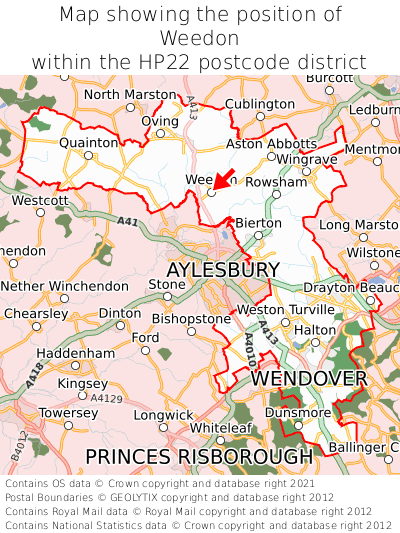 Map showing location of Weedon within HP22