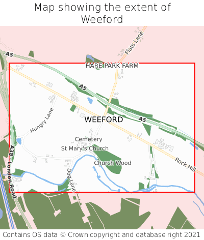 Map showing extent of Weeford as bounding box
