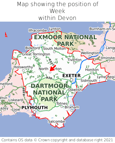 Map showing location of Week within Devon