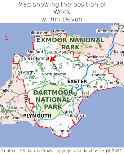 Map showing location of Week within Devon