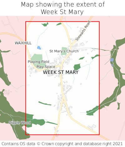 Map showing extent of Week St Mary as bounding box