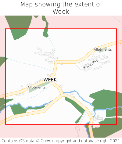Map showing extent of Week as bounding box
