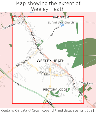 Map showing extent of Weeley Heath as bounding box