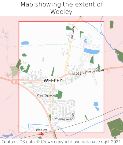 Map showing extent of Weeley as bounding box
