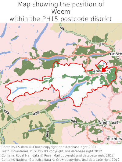 Map showing location of Weem within PH15