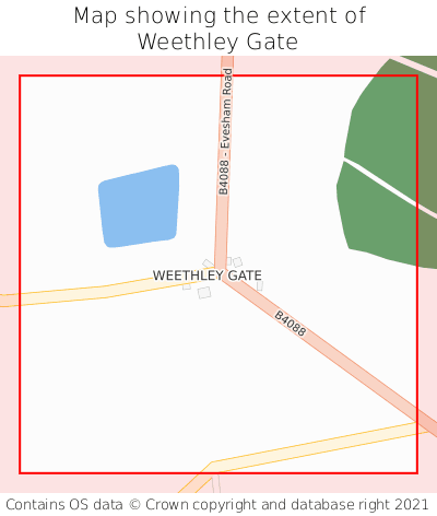 Map showing extent of Weethley Gate as bounding box