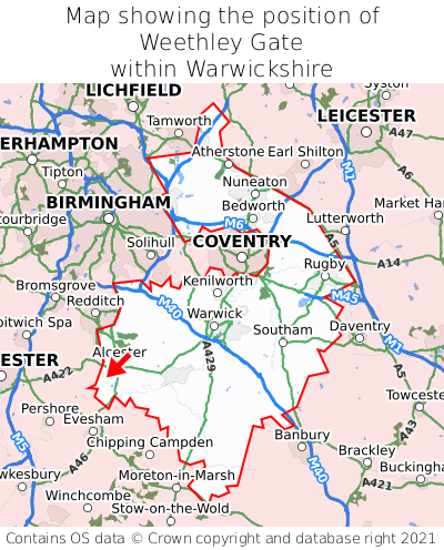 Map showing location of Weethley Gate within Warwickshire