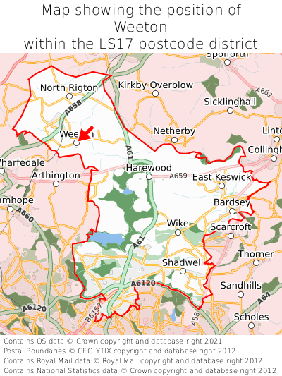 Map showing location of Weeton within LS17