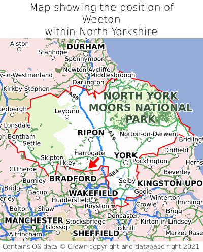 Map showing location of Weeton within North Yorkshire