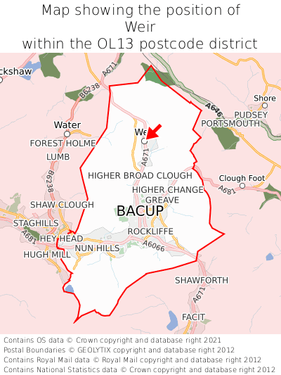 Map showing location of Weir within OL13
