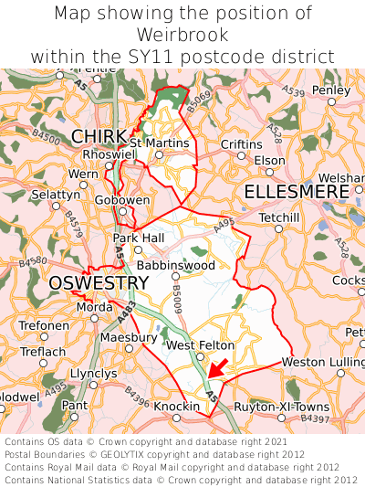 Map showing location of Weirbrook within SY11