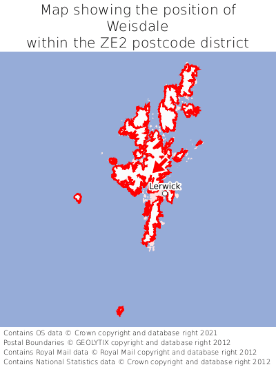 Map showing location of Weisdale within ZE2