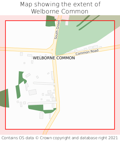 Map showing extent of Welborne Common as bounding box